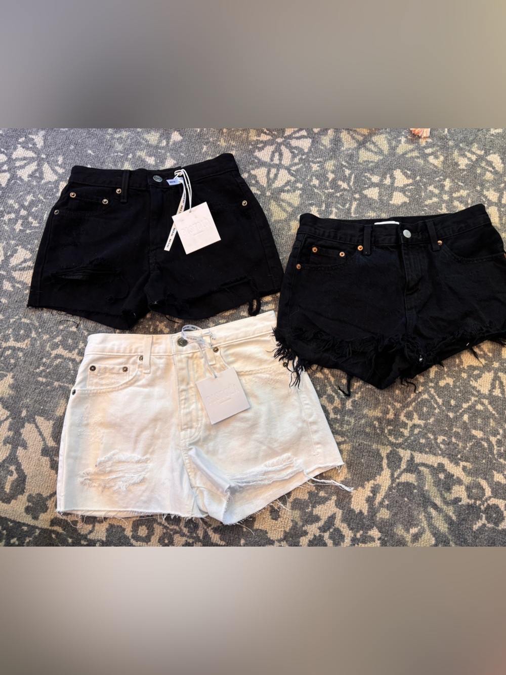Pistola set of three denim shorts in black and white size 24 NWT